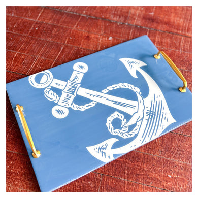 Anchor Tray w/Gold Handles & Resin Top 12x18
