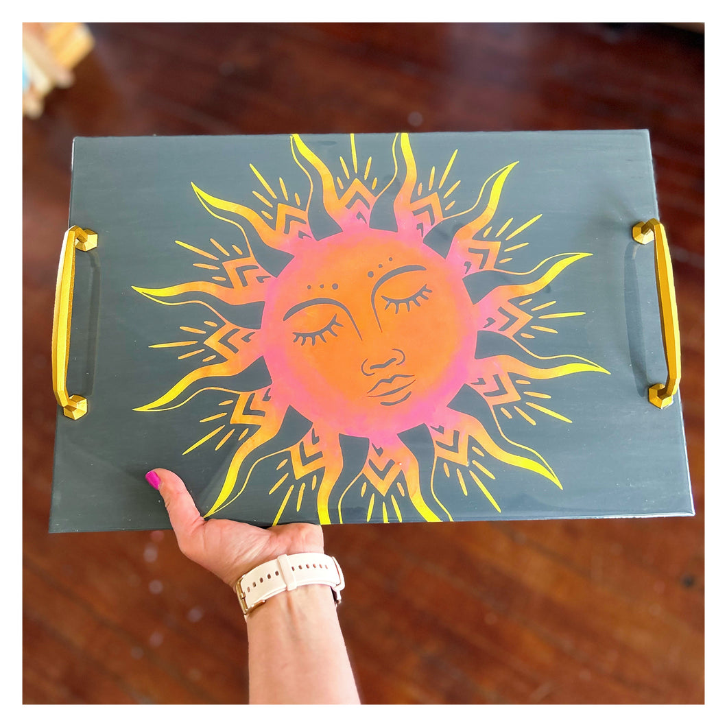 Sun Face Tray w/Gold Handles & Resin Top 12x18