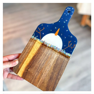 Mini Cutting Board w/Snowman & Sparkle and Clear Resin Top