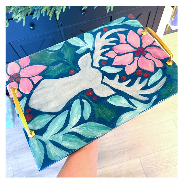 Christmas Reindeer w/Blues & Pinks - 12x18