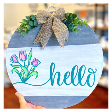 Hello Door-Hanger w/Tulips  12