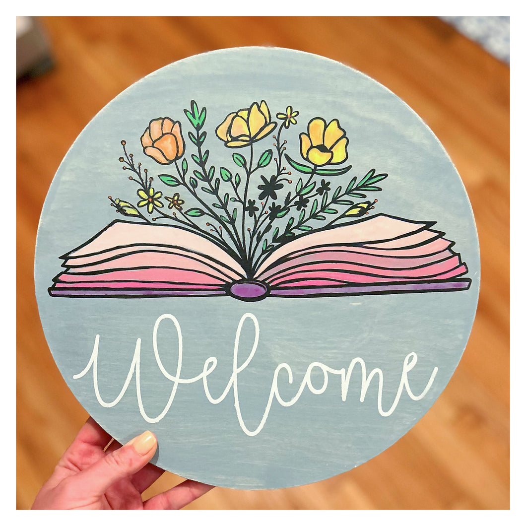 Welcome Sign w/Book & Wildflowers 12