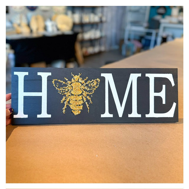 Home w/Bee (crushed glass) 6x18