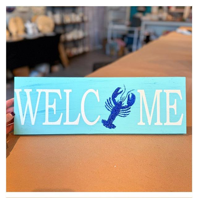 Welcome w/Lobster (crushed glass) 6x18