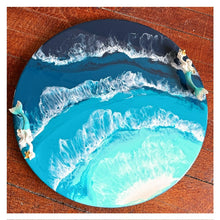 18" Round Tray Resin Ocean Blues w/Mermaid Handles