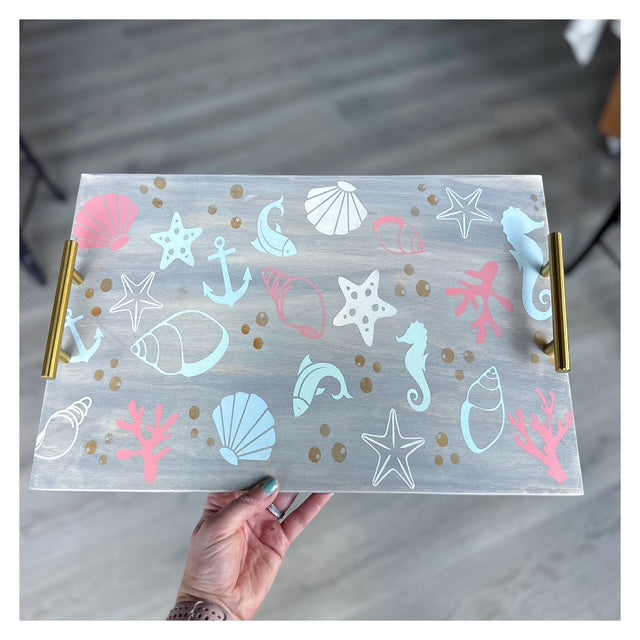 Seashells w/Gold Handles & Resin Top 12x18