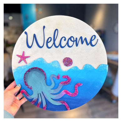 Welcome w/Octopus (crushed glass) 14