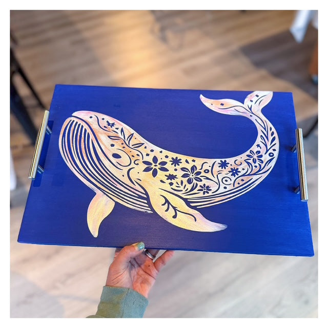 Blue Whale w/Silver Handles & Resin Top 12x18