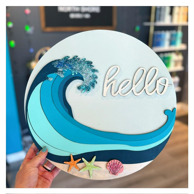 Hello w/Wave (crushed glass) 14