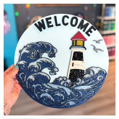 Welcome w/Lighthouse (crushed glass) 12