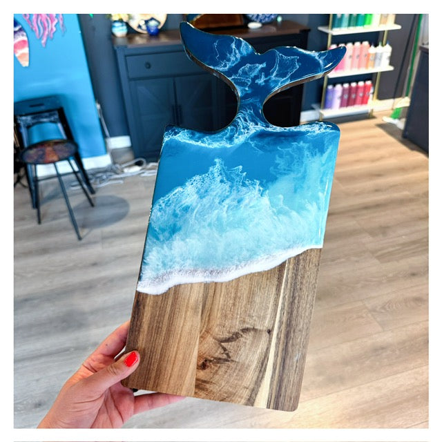 Whale Tail Resin Cutting Board - Teals Ocean Waves
