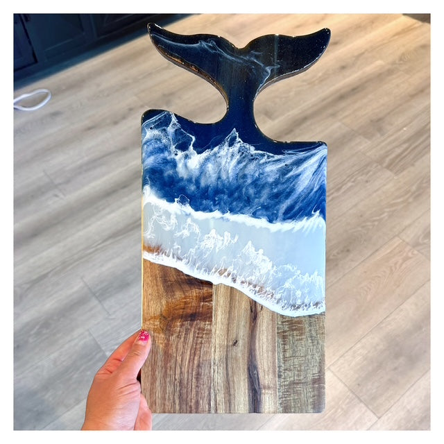Whale Tail Resin Cutting Board - Blue Ocean Waves