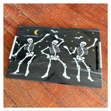 Dancing Skeletons Tray w/Silver Handles & Resin Top 12x18