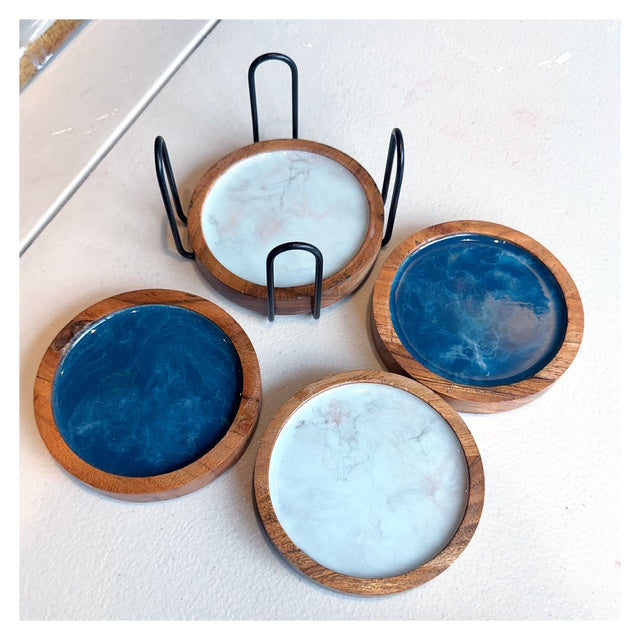 4 Coasters - Light & Dark Blue Resin