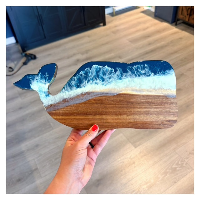 Whale Cutting Board w/Resin Ocean Waves