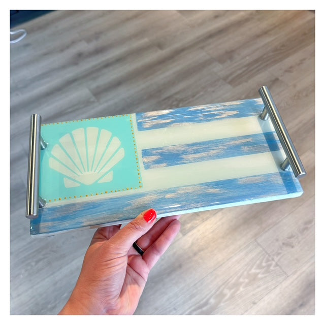 Shell Coastal Flag & Resin Top 12x5.5