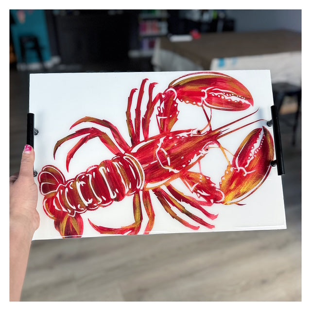 Red Lobster w/Black Handles & Resin Top 12x18