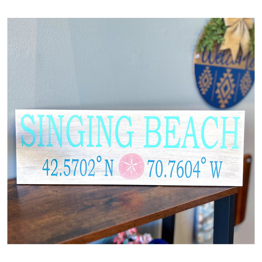 Singing Beach Coordinate Sign 6x18