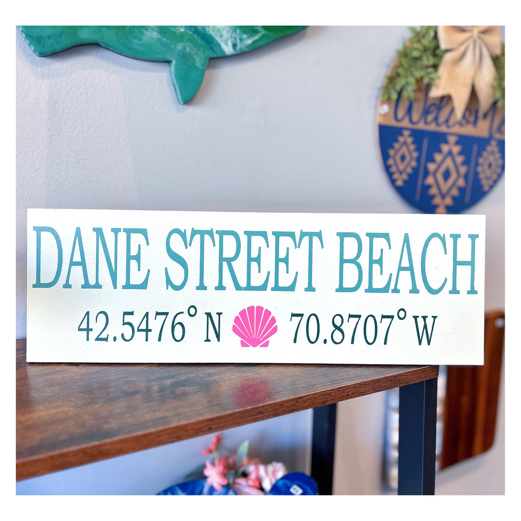Dane St. Beach Coordinate Sign 6x18