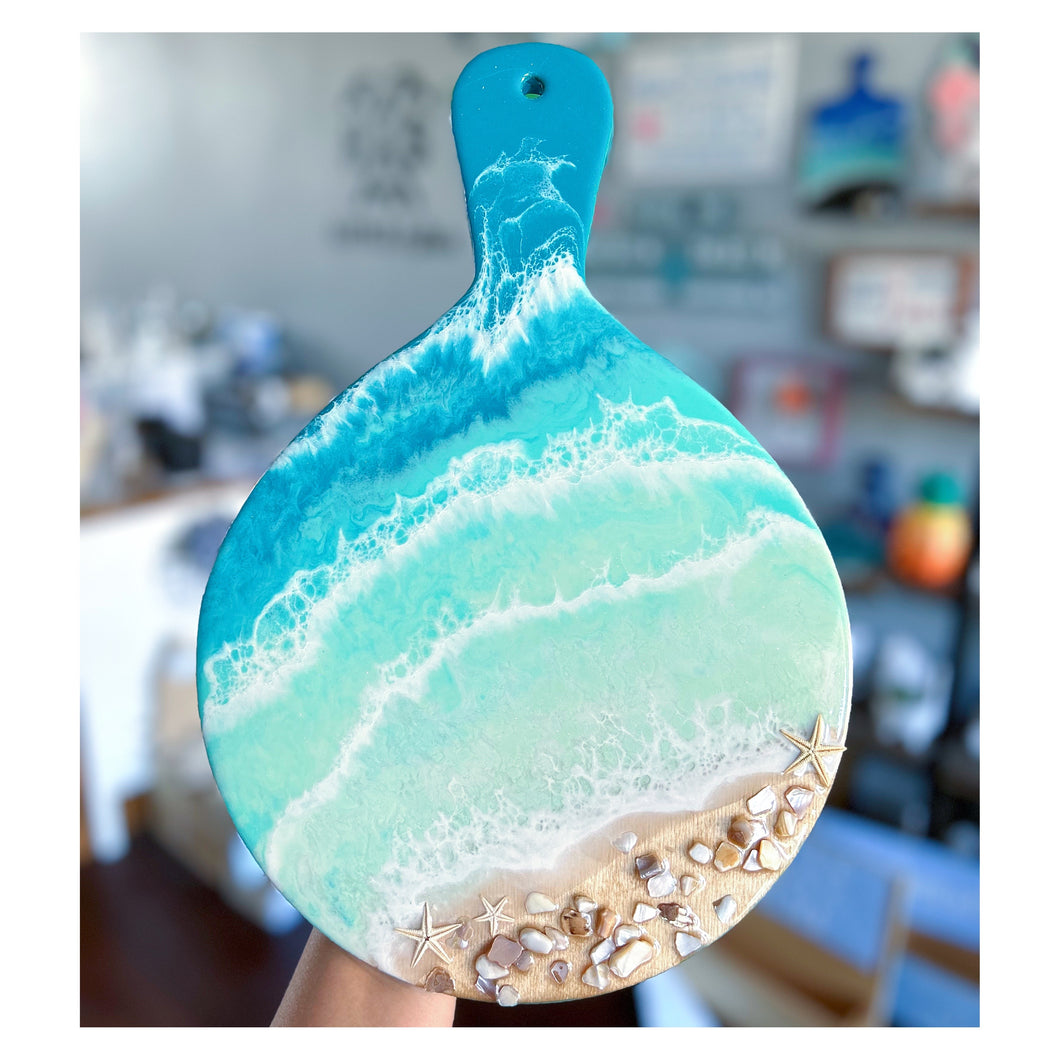 Round Resin Serving Board - Caribbean Ocean w/shells