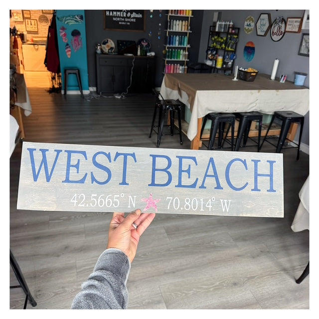 West Beach Coordinate Sign (crushed glass) 6x24