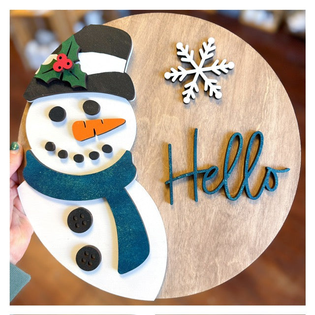 Snowman w/hello 3D Wood Sign 12