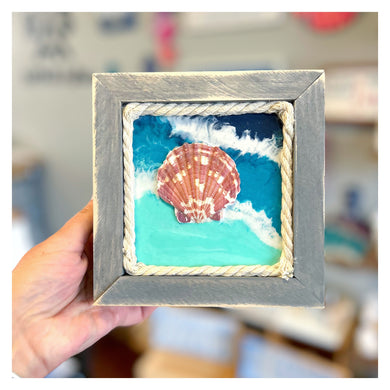 Resin Blue Ocean w/Scallop Shell 6x6