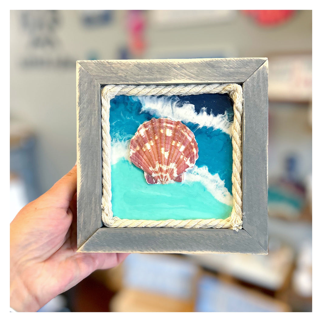 Resin Blue Ocean w/Scallop Shell 6x6