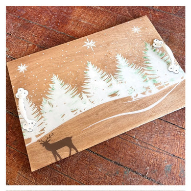 Deer & Winter Forest w/White Handles & Resin Top 12x18