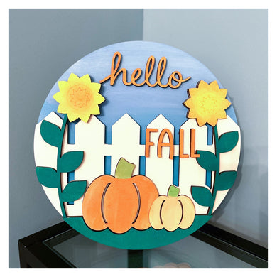 3D Hello Fall w/Fence and Pumpkins 12