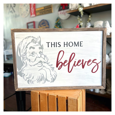 This Home Believes w/Santa Framed 24x16