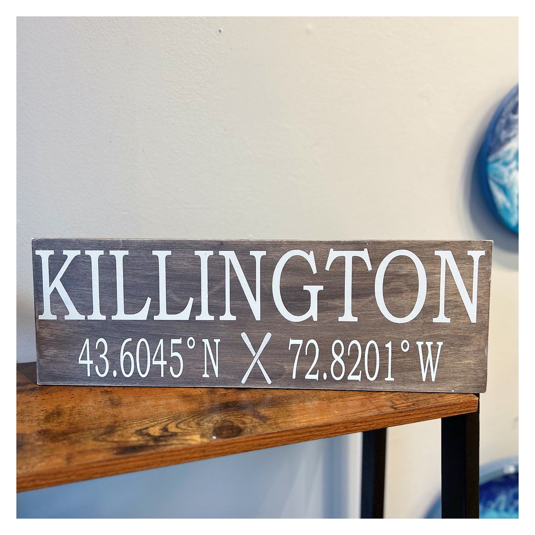 Killington Coordinates Sign 6x18