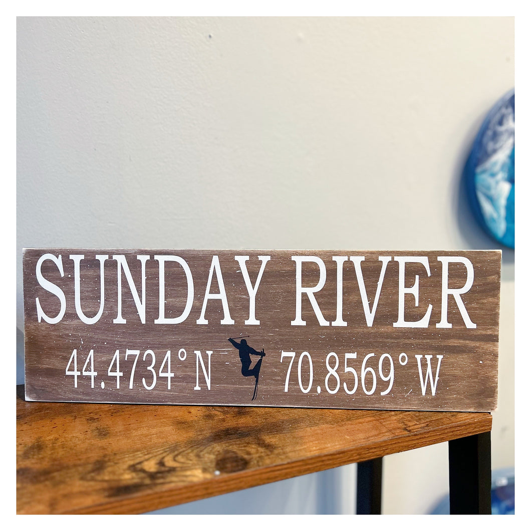 Sunday River Coordinates Sign 6x18