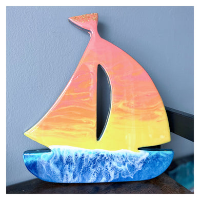 Resin Sailboat w/Sunset 12