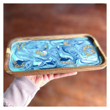 9" Resin Wood Tray w/blues & gold flakes