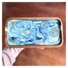 9" Resin Wood Tray w/blues & gold flakes