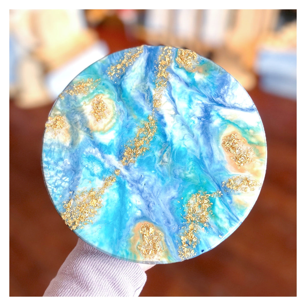 Small Resin Lazy Susan - Blues & Gold Flakes