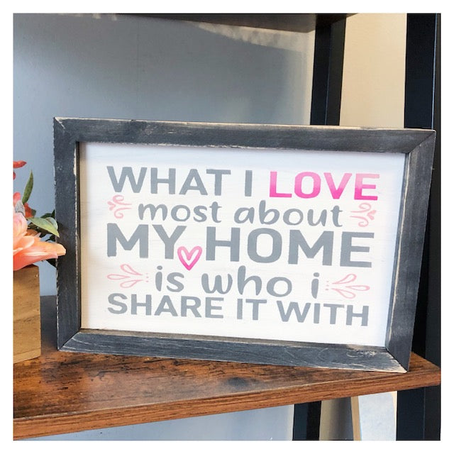 What I love most about my home Framed Sign 8x12
