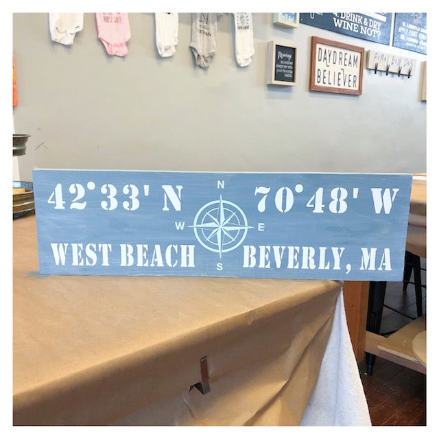 West Beach w/Coordinates & Compass 9x24