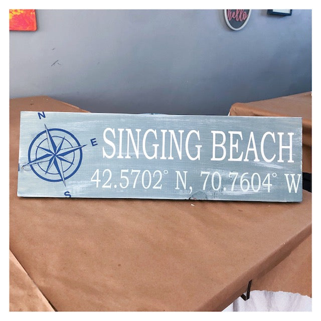 Singing Beach w/Coordinates & Compass 9x24