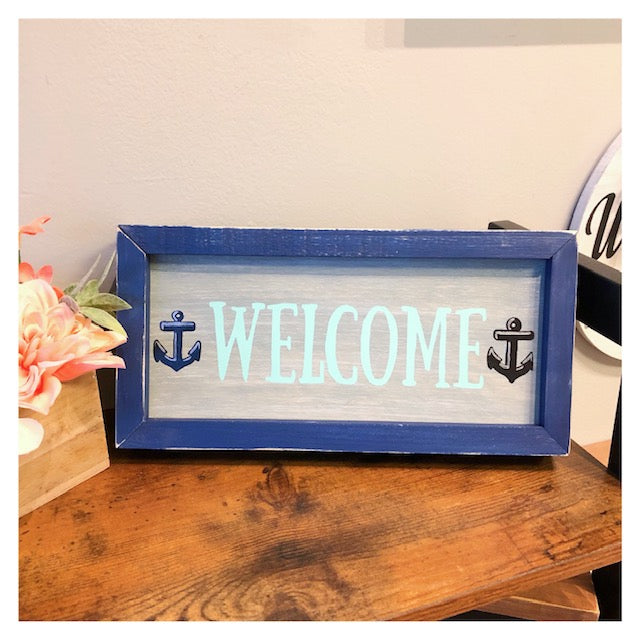 Welcome w/Anchors Framed Sign 6x12